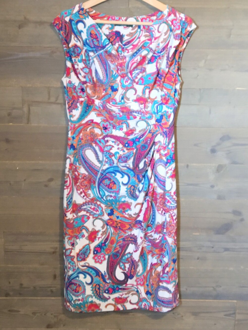 Ralph Lauren Paisley Sheath Dress in White, Pink, Blue and Orange